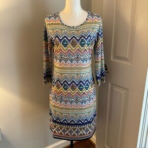 Jean Pierre Klifa of Paris print dress womens Medium pastel Midi